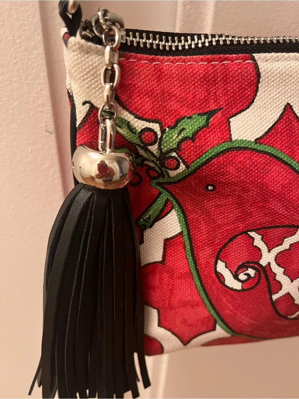 Brighton Red and Cream Moorish Tile Patterned Crossbody with Black Tassel